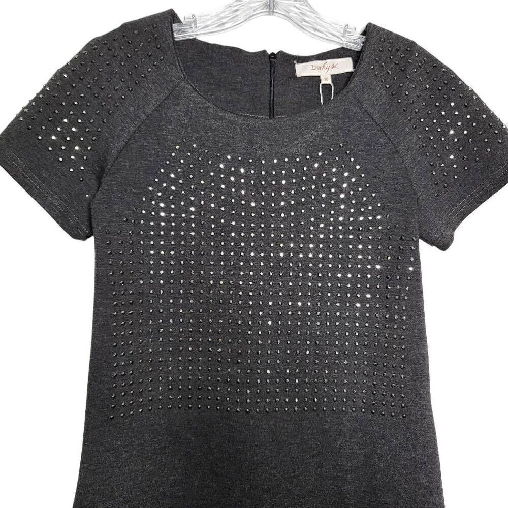 Derhy Gray Rhinestone Embellished Mini Dress Size Small - Picture 2 of 9